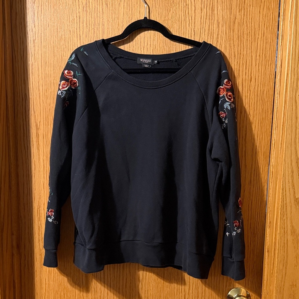 Soaked in Luxury Black Sweatshirt with Rose Embroidery